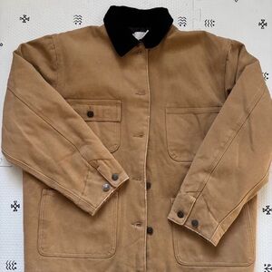OAK + FORT Tan Canvas Field Jacket with Black Collar